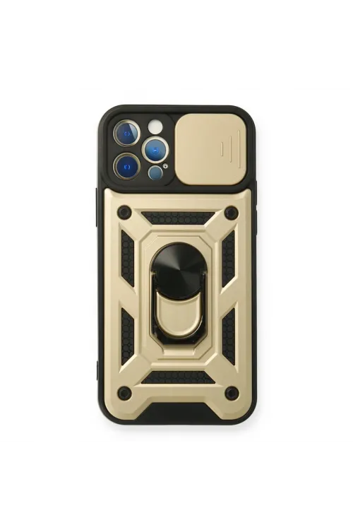 Apple İphone 12 Pro Kılıf Pars Lens Yüzüklü Silikon - Gold
