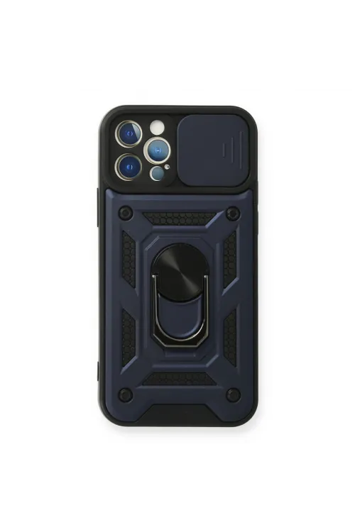 Apple İphone 12 Pro Kılıf Pars Lens Yüzüklü Silikon - Lacivert
