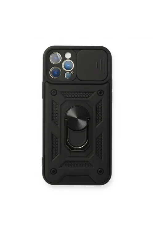 Apple İphone 12 Pro Kılıf Pars Lens Yüzüklü Silikon - Siyah