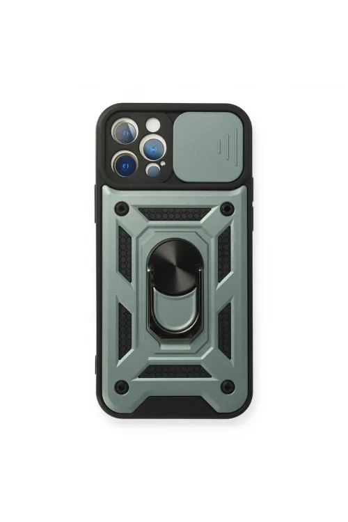 Apple İphone 12 Pro Kılıf Pars Lens Yüzüklü Silikon - Yeşil