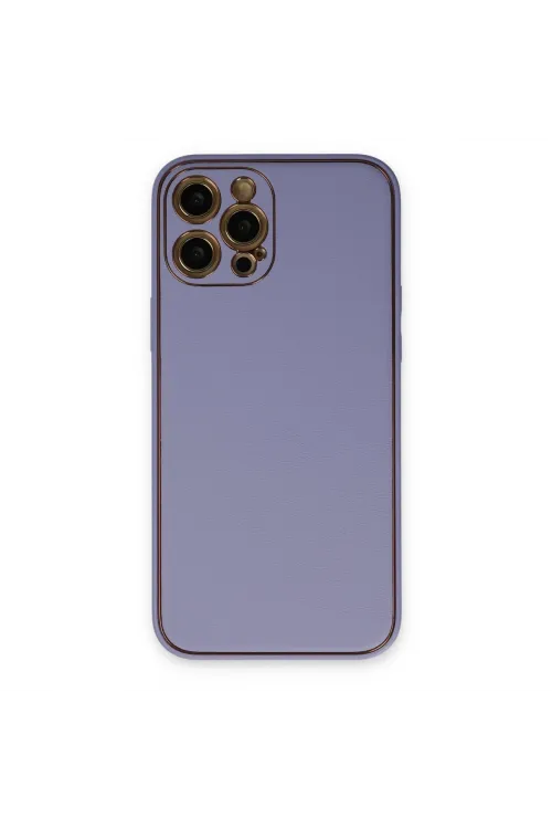Apple İphone 12 Pro Max Kılıf Coco Deri Silikon Kapak - Açık Lila