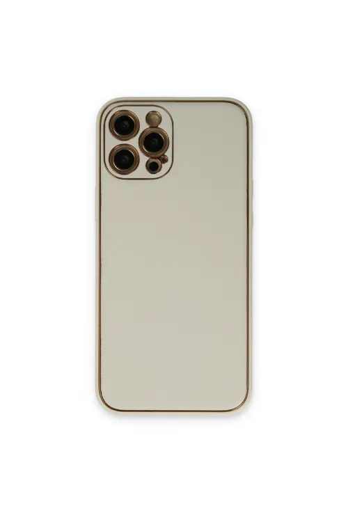 Apple İphone 12 Pro Max Kılıf Coco Deri Silikon Kapak - Beyaz