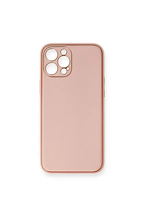 Apple İphone 12 Pro Max Kılıf Coco Deri Silikon Kapak - Pembe