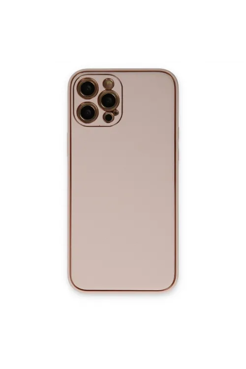 Apple İphone 12 Pro Max Kılıf Coco Deri Silikon Kapak - Pudra