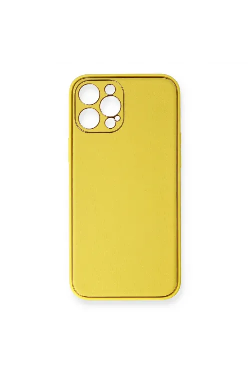 Apple İphone 12 Pro Max Kılıf Coco Deri Silikon Kapak - Sarı