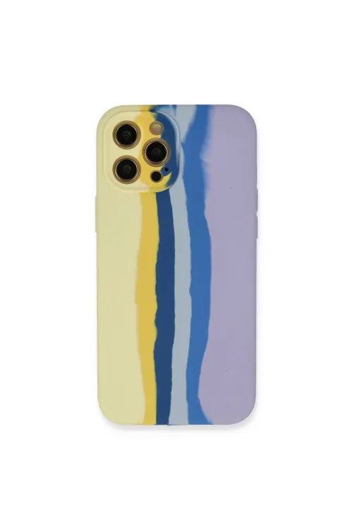 Apple İphone 12 Pro Max Kılıf Ebruli Lansman Silikon - Sarı-lila