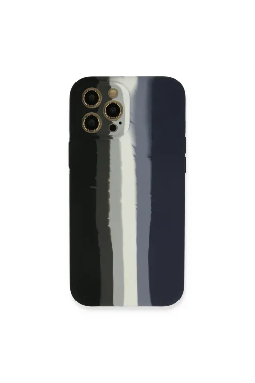 Apple İphone 12 Pro Max Kılıf Ebruli Lansman Silikon - Siyah-lacivert