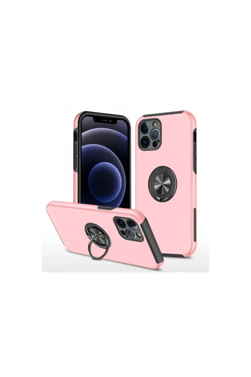 Apple İphone 12 Pro Max Kılıf Elit Yüzüklü Kapak - Pembe
