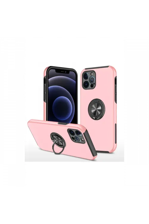 Apple iPhone 12 Pro Max Kılıf Elit Yüzüklü Kapak - Pembe