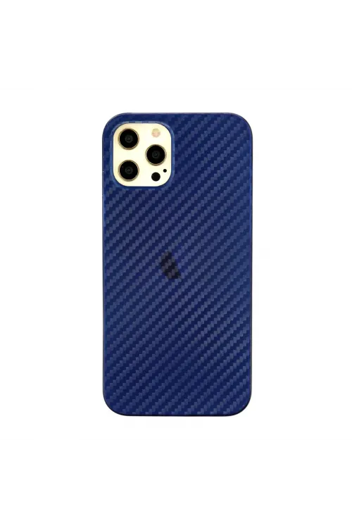 Apple İphone 12 Pro Max Kılıf Karbon Pp Silikon - Mavi