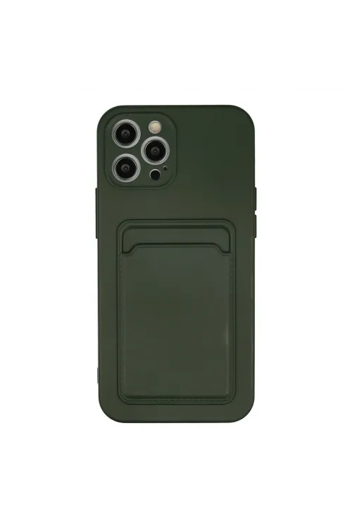 Apple İphone 12 Pro Max Kılıf Kelvin Kartvizitli Silikon - Koyu Yeşil