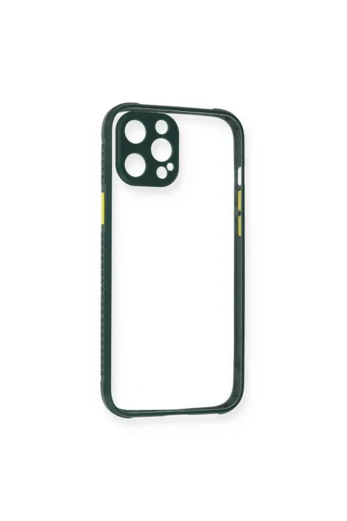 Apple İphone 12 Pro Max Kılıf Miami Şeffaf Silikon - Koyu Yeşil