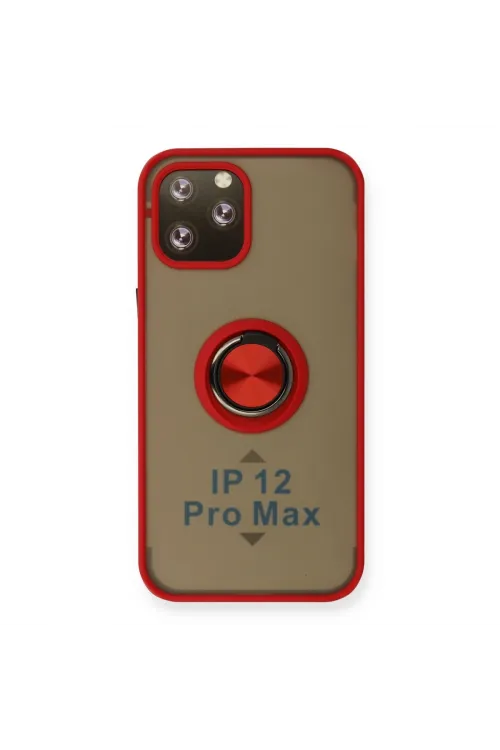 Apple İphone 12 Pro Max Kılıf Montreal Yüzüklü Silikon Kapak - Kırmızı