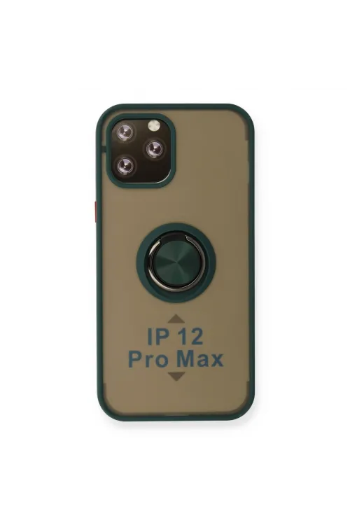 Apple İphone 12 Pro Max Kılıf Montreal Yüzüklü Silikon Kapak - Yeşil
