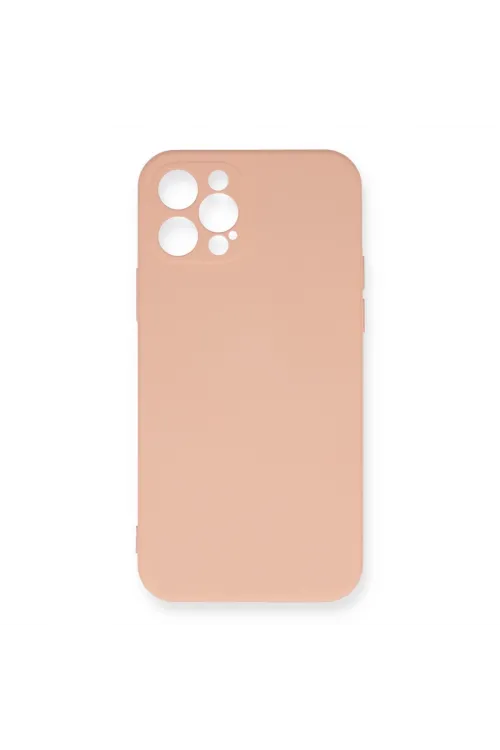 Apple İphone 12 Pro Max Kılıf Nano İçi Kadife Silikon - Pudra