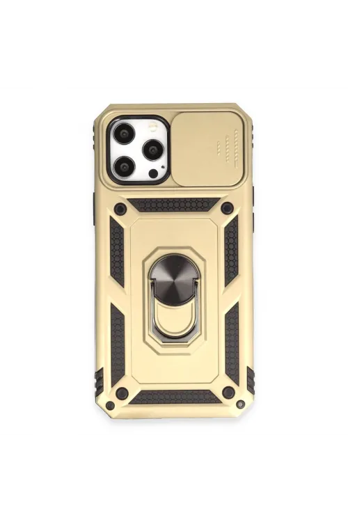 Apple İphone 12 Pro Max Kılıf Pars Lens Yüzüklü Silikon - Gold