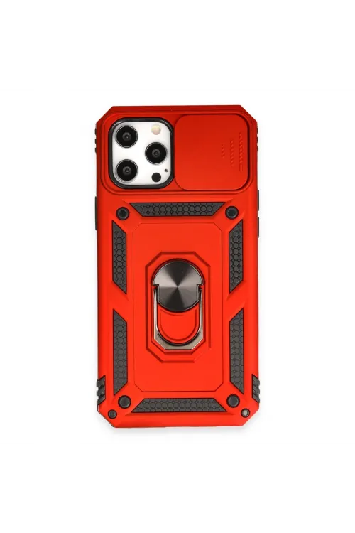 Apple İphone 12 Pro Max Kılıf Pars Lens Yüzüklü Silikon - Kırmızı