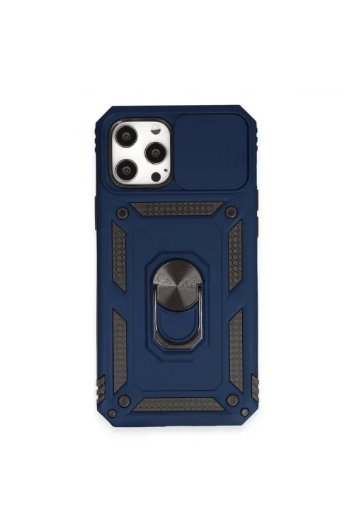 Apple İphone 12 Pro Max Kılıf Pars Lens Yüzüklü Silikon - Lacivert