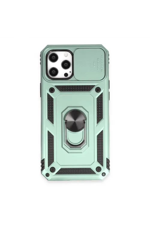 Apple İphone 12 Pro Max Kılıf Pars Lens Yüzüklü Silikon - Yeşil