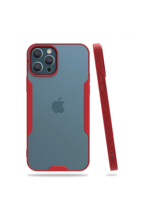 Apple İphone 12 Pro Max Kılıf Platin Silikon - Kırmızı