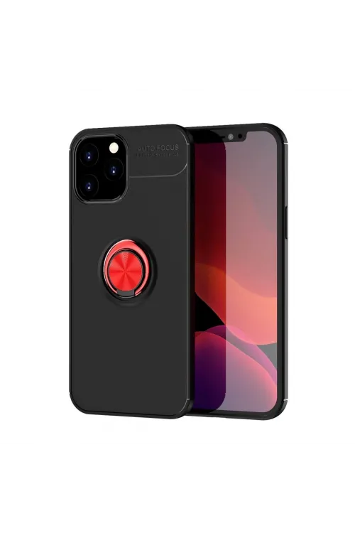 Apple İphone 12 Pro Max Kılıf Range Yüzüklü Silikon - Siyah-kırmızı