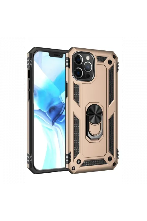 Apple iPhone 12 Pro Max Kılıf Sofya Yüzüklü Silikon Kapak - Gold