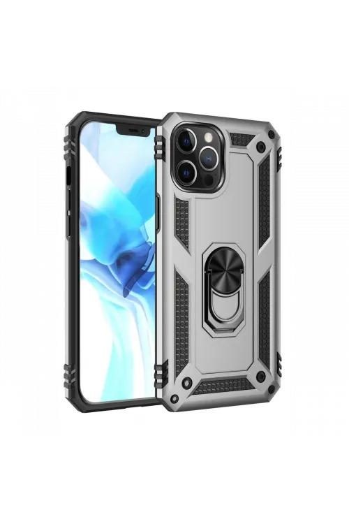 Apple iPhone 12 Pro Max Kılıf Sofya Yüzüklü Silikon Kapak - Gümüş