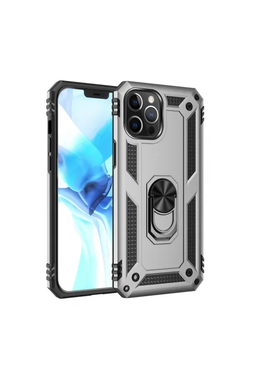 Apple İphone 12 Pro Max Kılıf Sofya Yüzüklü Silikon Kapak - Gümüş