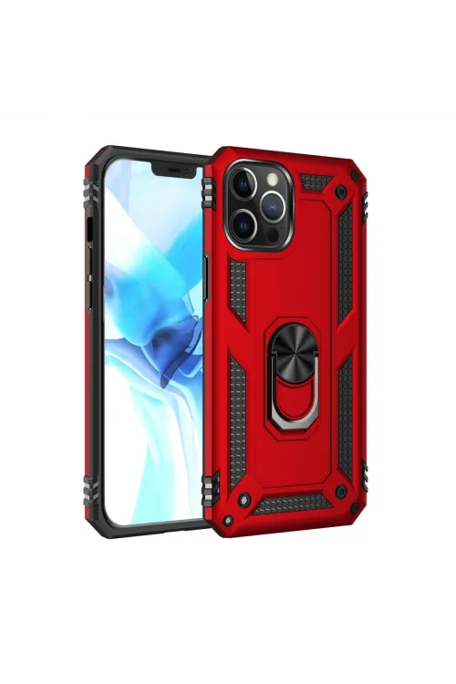 Apple İphone 12 Pro Max Kılıf Sofya Yüzüklü Silikon Kapak - Kırmızı