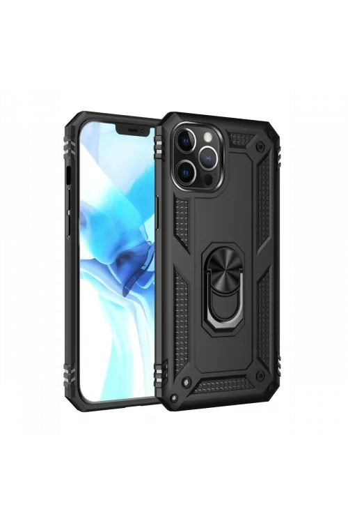 Apple iPhone 12 Pro Max Kılıf Sofya Yüzüklü Silikon Kapak - Siyah