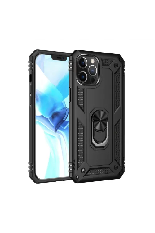 Apple İphone 12 Pro Max Kılıf Sofya Yüzüklü Silikon Kapak - Siyah