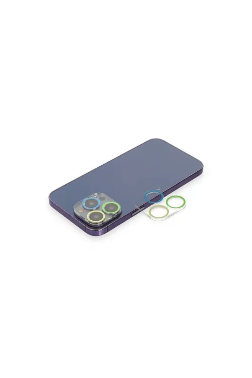 Apple İphone 12 Pro Max Renkli Kamera Lens Koruma Cam - Yeşil-sarı