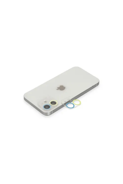 Apple İphone 12 Renkli Kamera Lens Koruma Cam - Sarı-mavi