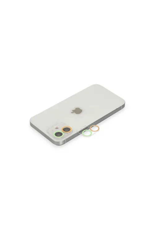 Apple İphone 12 Renkli Kamera Lens Koruma Cam - Turuncu-yeşil