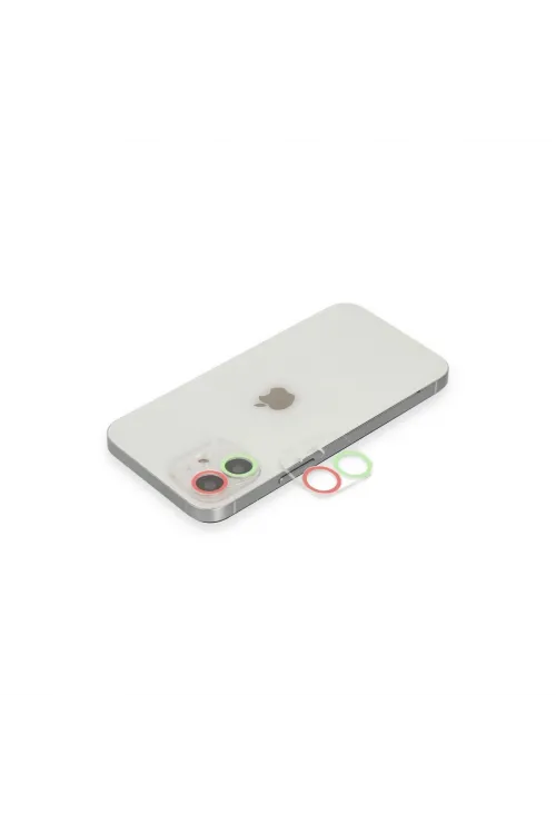 Apple İphone 12 Renkli Kamera Lens Koruma Cam - Yeşil-pembe