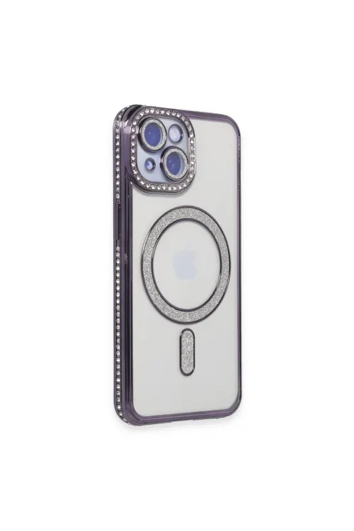 Apple İphone 13 Kılıf Joke Simli Magneticsafe Kılıf - Derin Mor