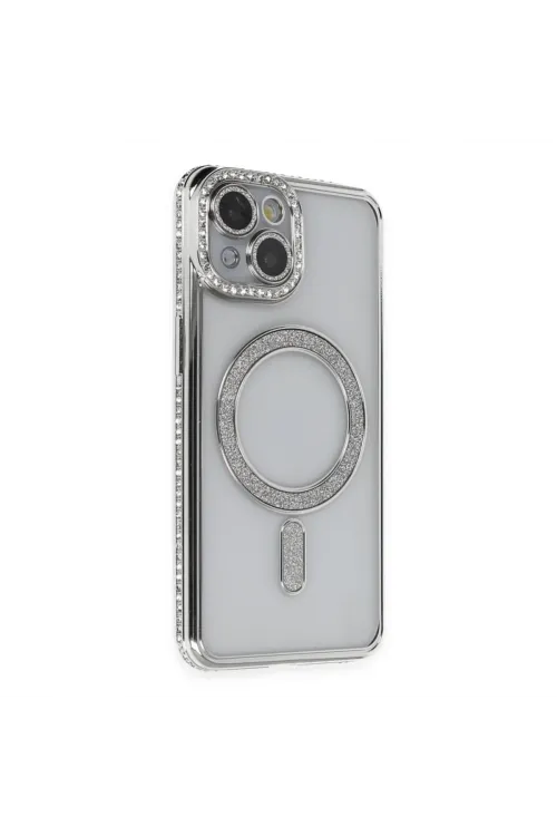 Apple İphone 13 Kılıf Joke Simli Magneticsafe Kılıf - Gümüş