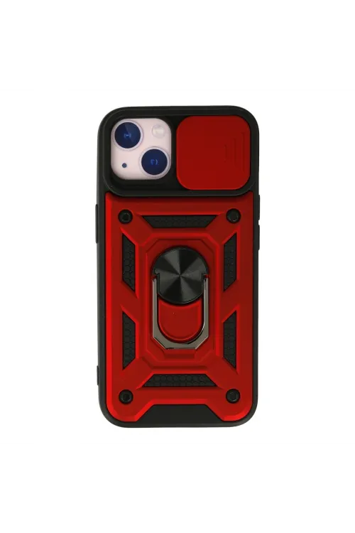 Apple İphone 13 Kılıf Pars Lens Yüzüklü Silikon - Kırmızı