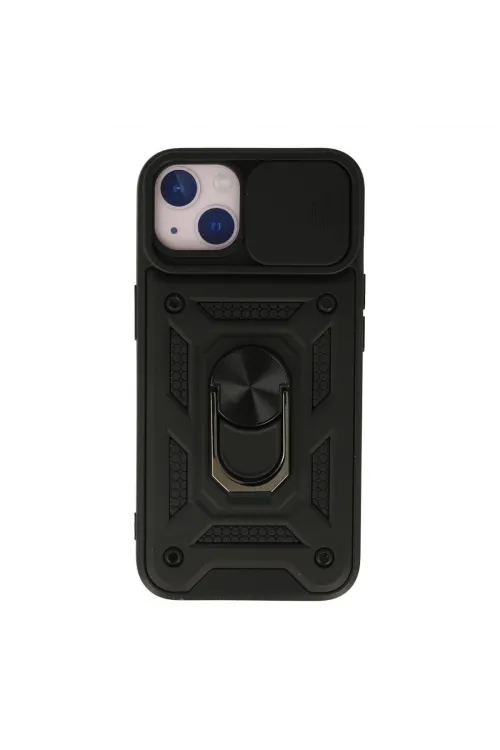 Apple İphone 13 Kılıf Pars Lens Yüzüklü Silikon - Siyah