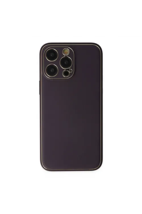 Apple İphone 13 Pro Kılıf Coco Deri Silikon Kapak - Derin Mor