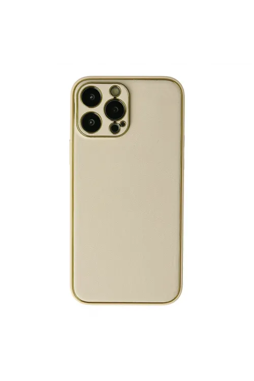 Apple İphone 13 Pro Kılıf Coco Deri Silikon Kapak - Gold