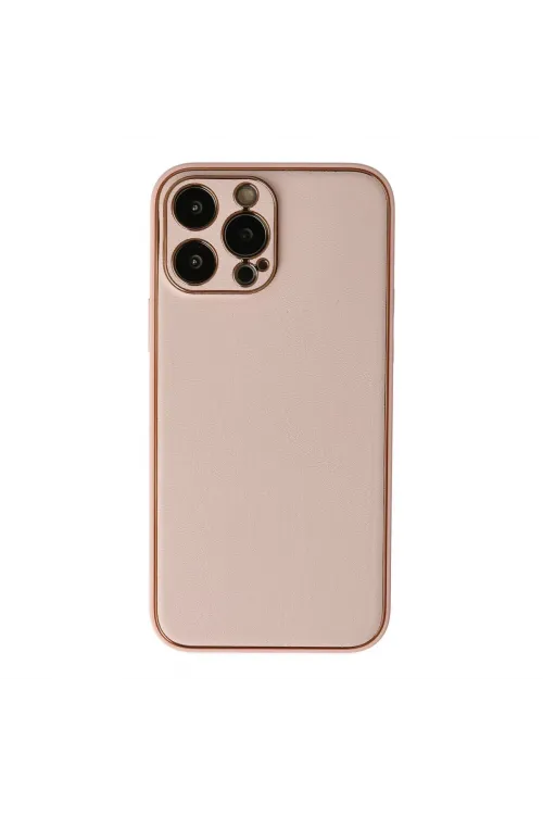 Apple İphone 13 Pro Kılıf Coco Deri Silikon Kapak - Pudra