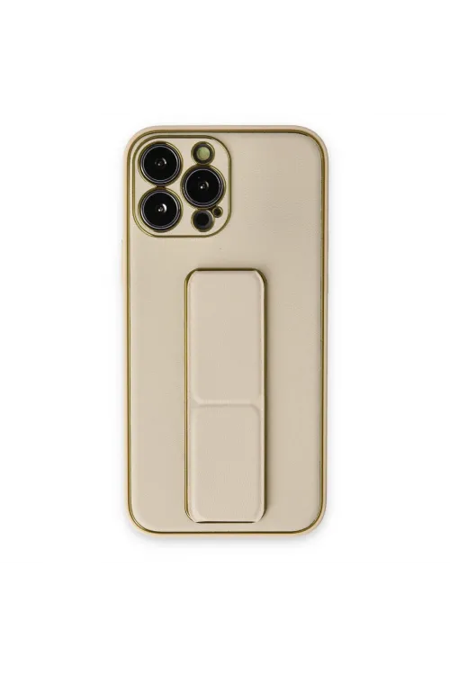 Apple İphone 13 Pro Kılıf Coco Deri Standlı Kapak - Gold