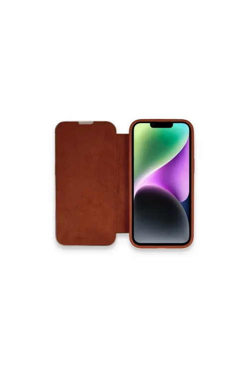 Apple İphone 13 Pro Kılıf Dolpin Kapaklı - Kahverengi