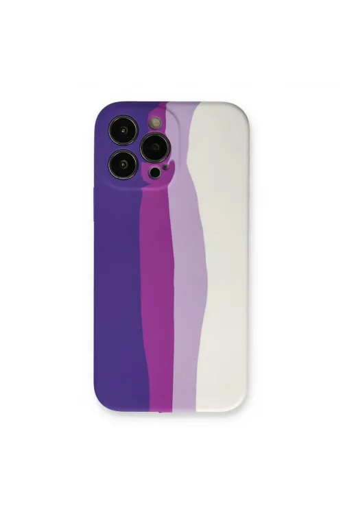 Apple İphone 13 Pro Kılıf Ebruli Lansman Silikon - Mor-beyaz