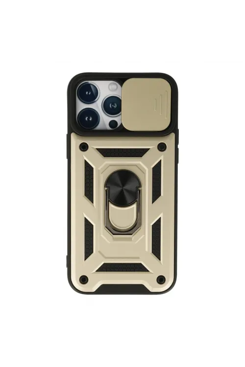Apple İphone 13 Pro Kılıf Pars Lens Yüzüklü Silikon - Gold