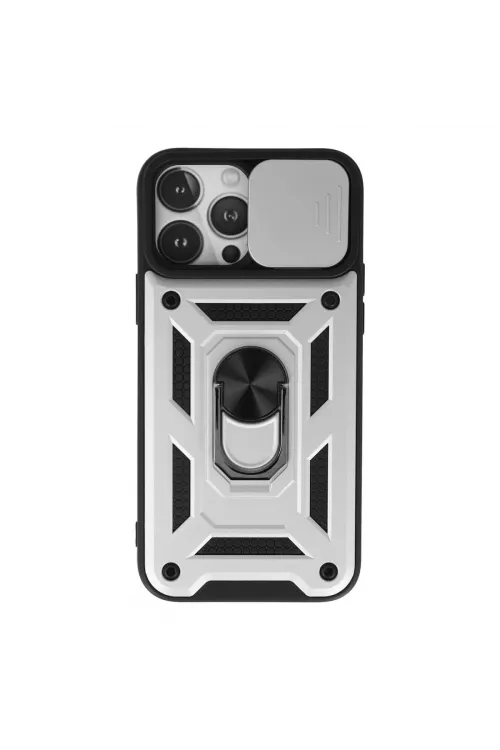 Apple İphone 13 Pro Kılıf Pars Lens Yüzüklü Silikon - Gümüş