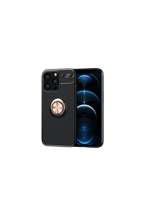 Apple İphone 13 Pro Kılıf Range Yüzüklü Silikon - Siyah-gold