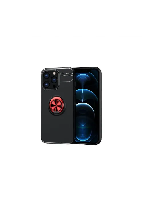 Apple İphone 13 Pro Kılıf Range Yüzüklü Silikon - Siyah-kırmızı