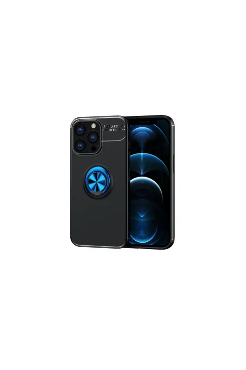 Apple İphone 13 Pro Kılıf Range Yüzüklü Silikon - Siyah-mavi